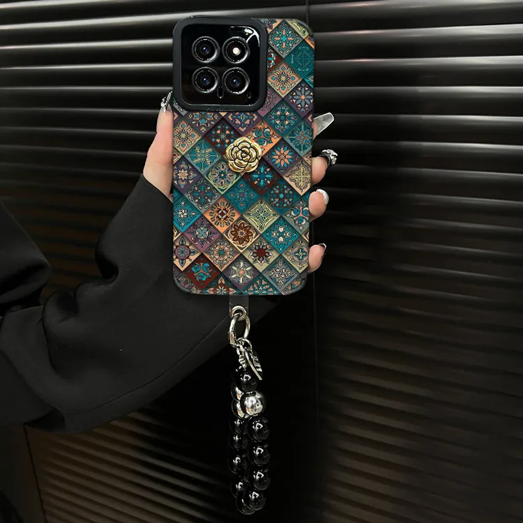 适用【小米14】五彩图腾ins风秋冬皮质创意全包网红防摔手机壳女款