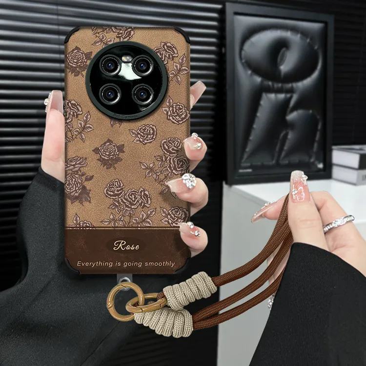 适用【华为mate40pro】美拉德玫瑰花ins风秋冬皮质软壳创意手机壳女