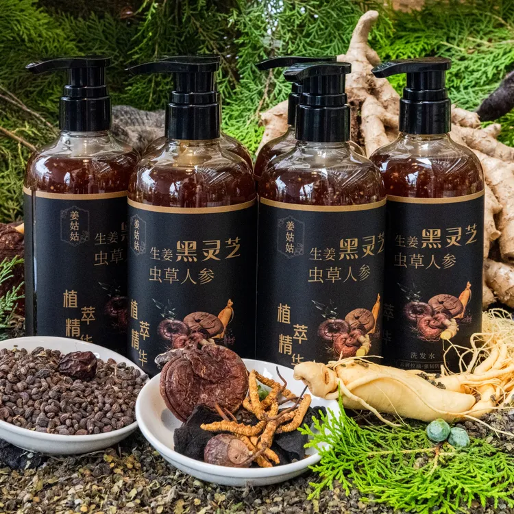 姜姑姑生姜黑灵芝虫草参洗发水，养发护发草本防断发控油去屑止痒
