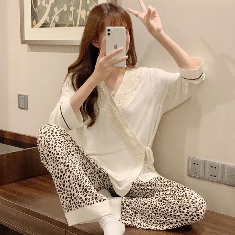 孕妇睡衣女春秋款月子服产妇产后哺乳装大码莫代尔家居服夏季套装