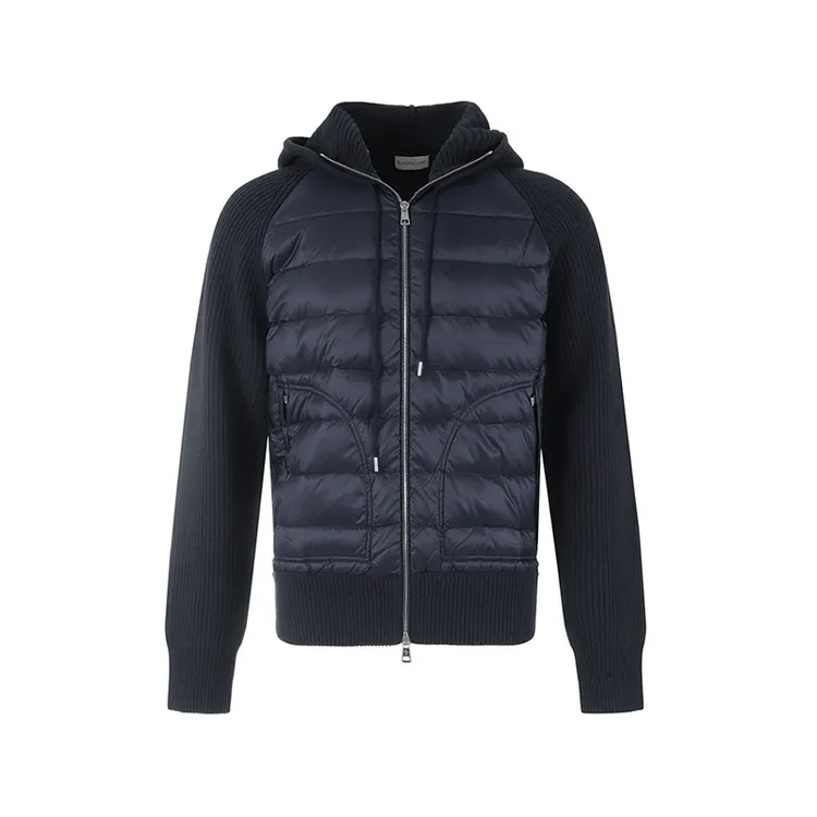 未使用 MONCLER 男士连帽半羽绒鹅绒拉链针织开衫9B00020 M1241