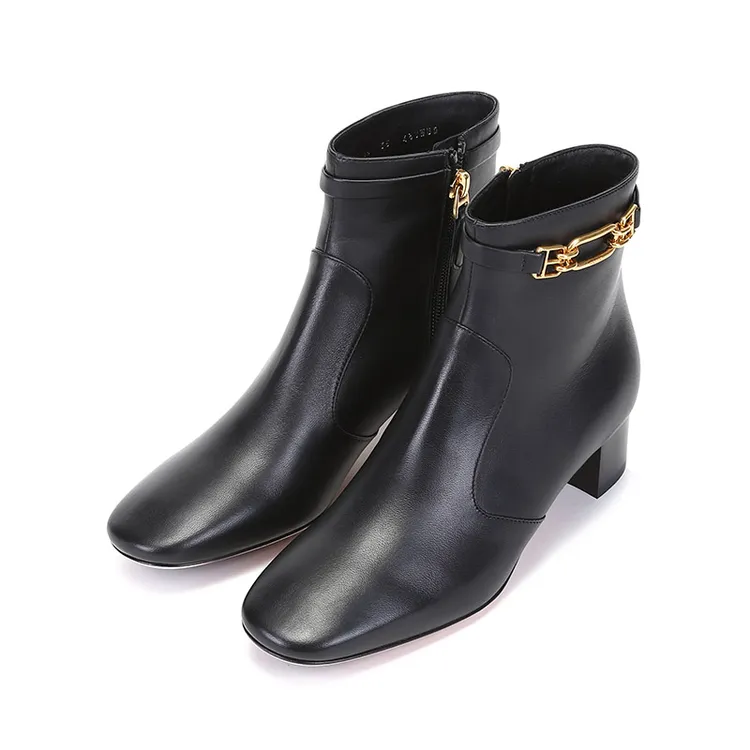 未使用 BALLY/巴利 女士粗跟靴子短靴皮靴跟高4.5cm DOROTI 45