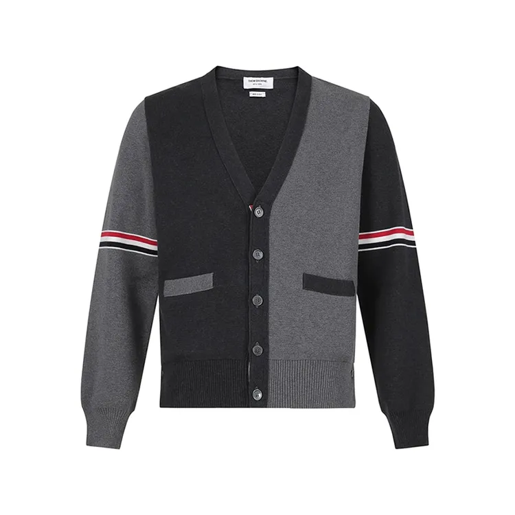 未使用 THOMBROWNE 男士红白蓝条纹V领针织衫开衫 MKC310F Y3007