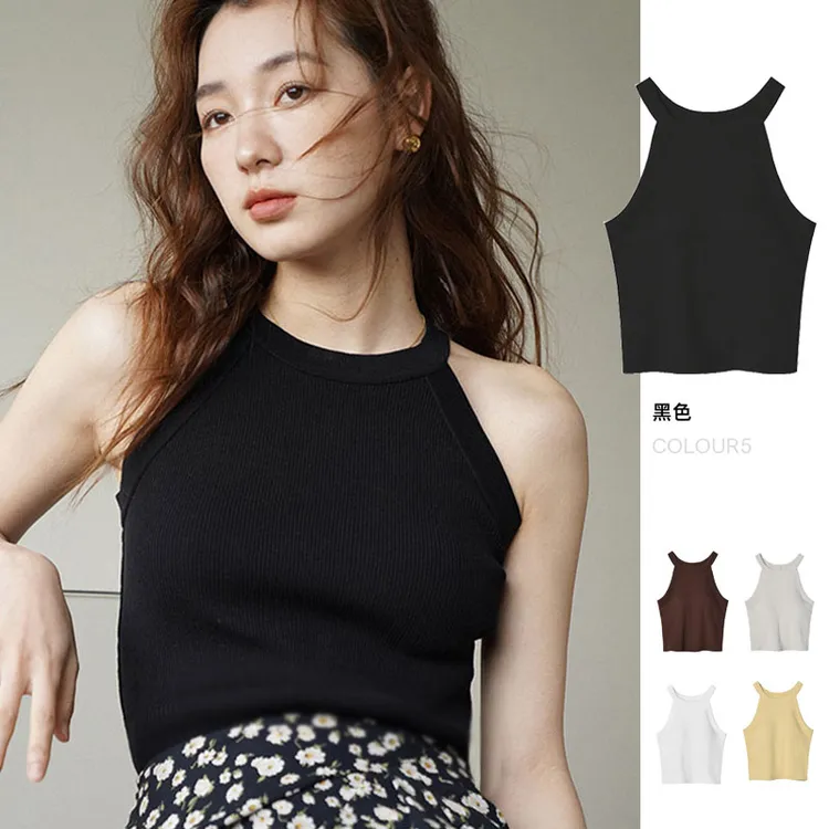 挂脖吊带背心女内搭外穿白色打底带胸垫文胸一体美背工字无袖上衣