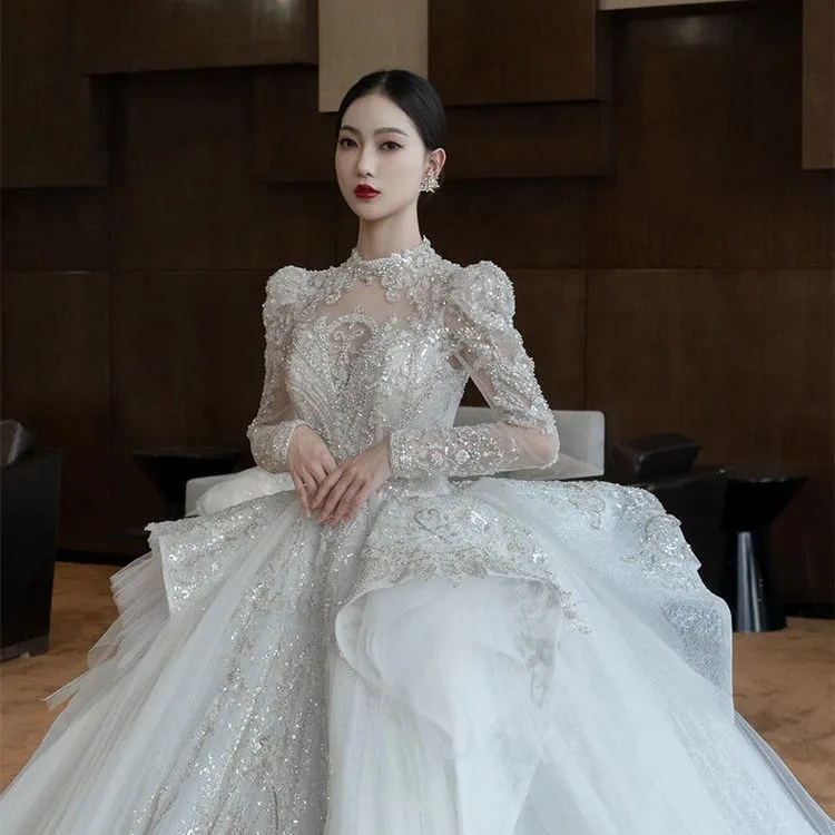 【菁和】法式婚纱2022新款长袖高级质感主纱结婚奢华高端超仙拖尾