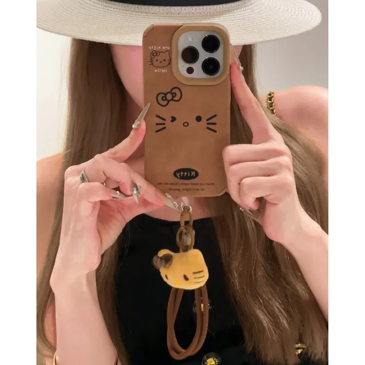 KEWU复古kitty表情适用苹果15手机壳iPhone16promax秋冬14挂绳13