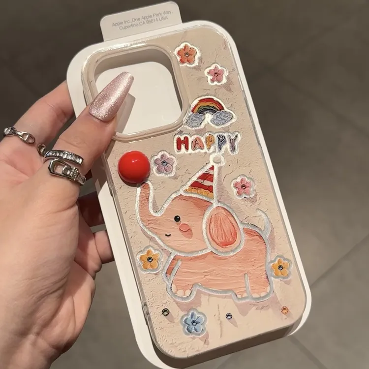 happy可爱小象适用iphone15/13苹果14手机壳华为vivo小米oppo套女