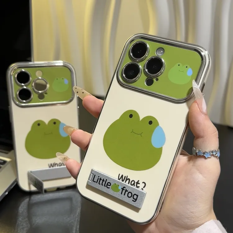 流汗青蛙支架苹果15/华为/vivo/oppo/小米14电镀大视窗手机壳女款