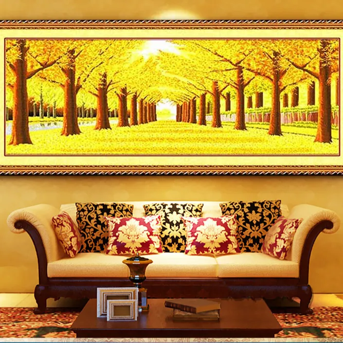 【爱阁】大格客厅风景画黄金满地全景大版大幅现代手工艺宝藏文创