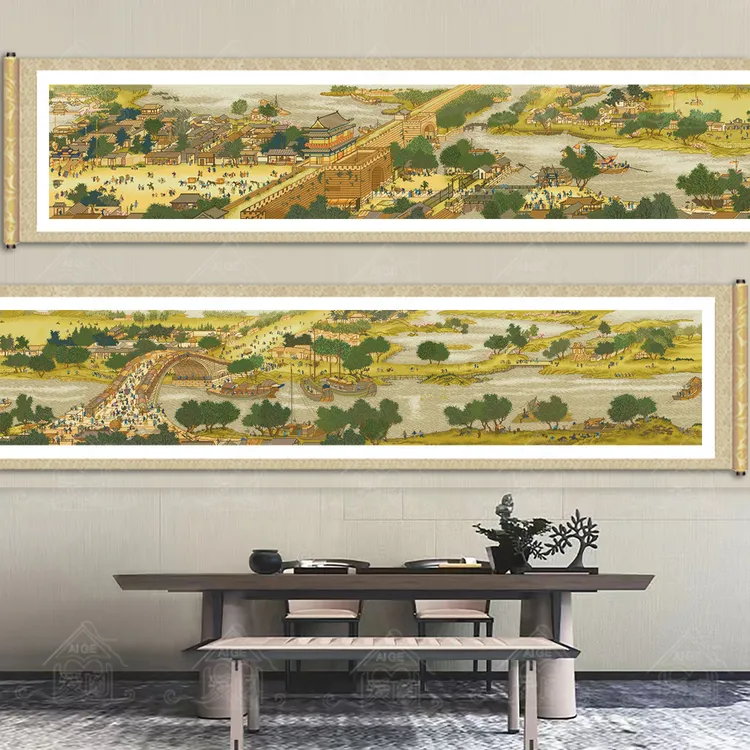 【爱阁】古绢布6米六米清明上河图十字绣大幅经典名画客厅书房手工