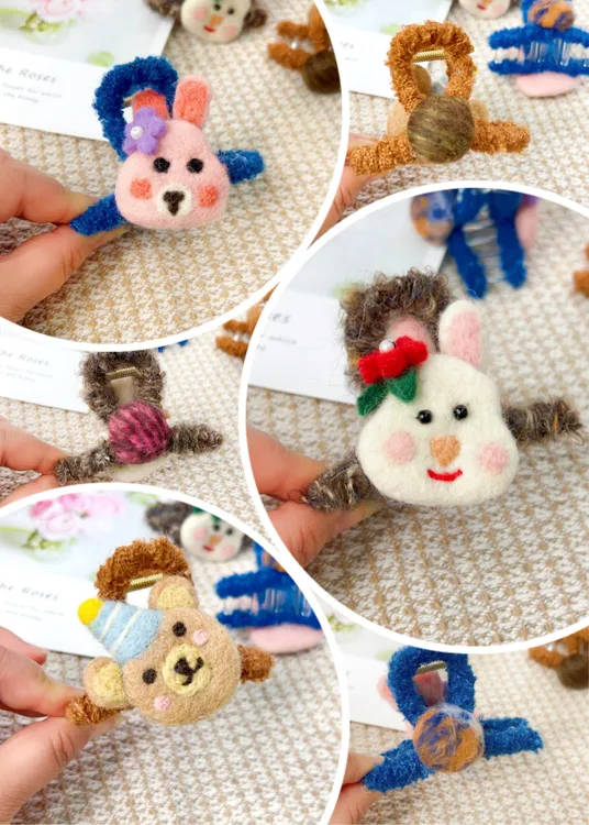 萌物通话~秋冬可爱羊毛毡发夹女原创设计新款后脑勺卡通盘发抓夹