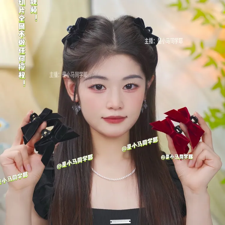 2024秋冬新款ins简约高级感双面丝绒蝴蝶结刘海夹碎发夹侧边夹4cm