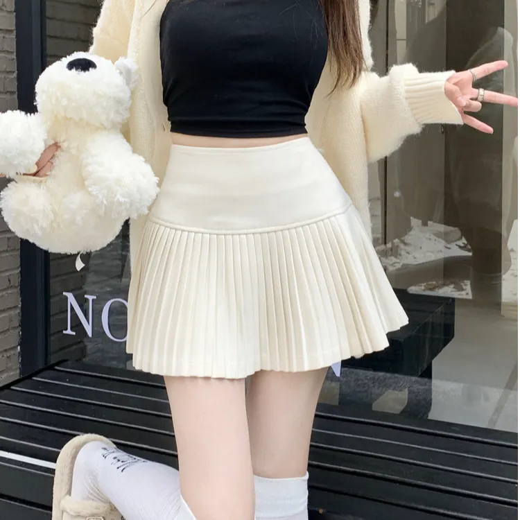 灰色毛呢百褶半身裙女秋冬2025新款a字半裙小个子显瘦高腰短裙子