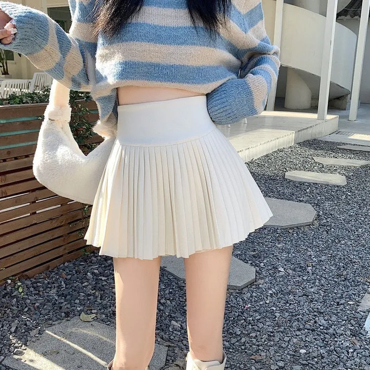 毛呢百褶半身裙女2025秋冬新款高腰时尚减龄显瘦白色a字短裙