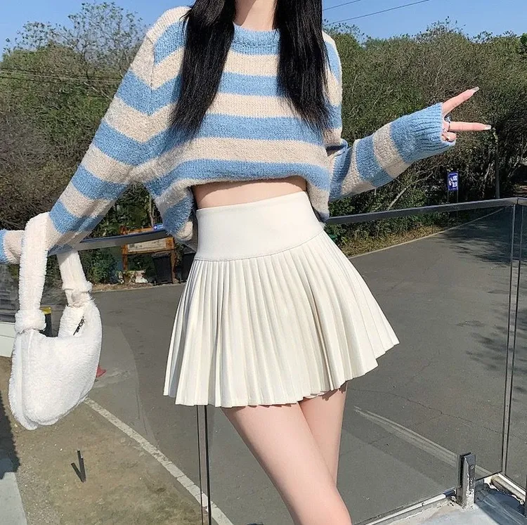 纯色百褶裙女2025秋冬新款高腰时尚减龄半身裙显瘦学院风a字短裙
