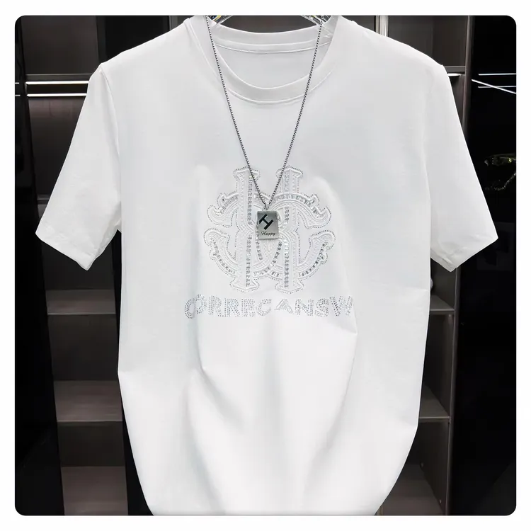 5317夏季潮流百搭短袖T恤轻奢时尚休闲夏季男士白色半袖修身个性