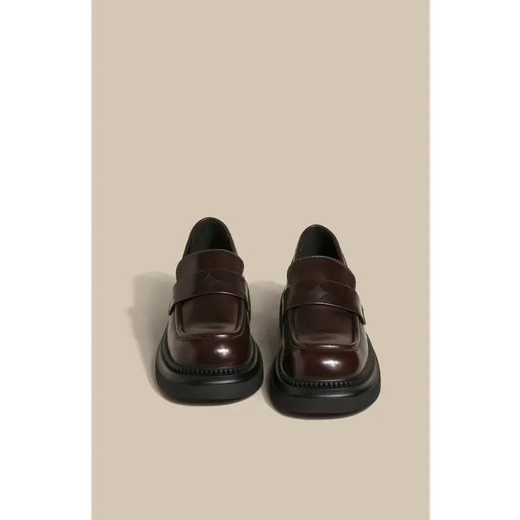 厚底乐福鞋女2024春季新款棕色英伦风复古学院风百搭一脚蹬小皮鞋