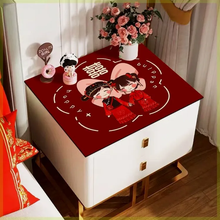 结婚床头柜盖布硅藻泥婚房装饰桌布卧室红色喜庆喜字吸水垫防滑垫