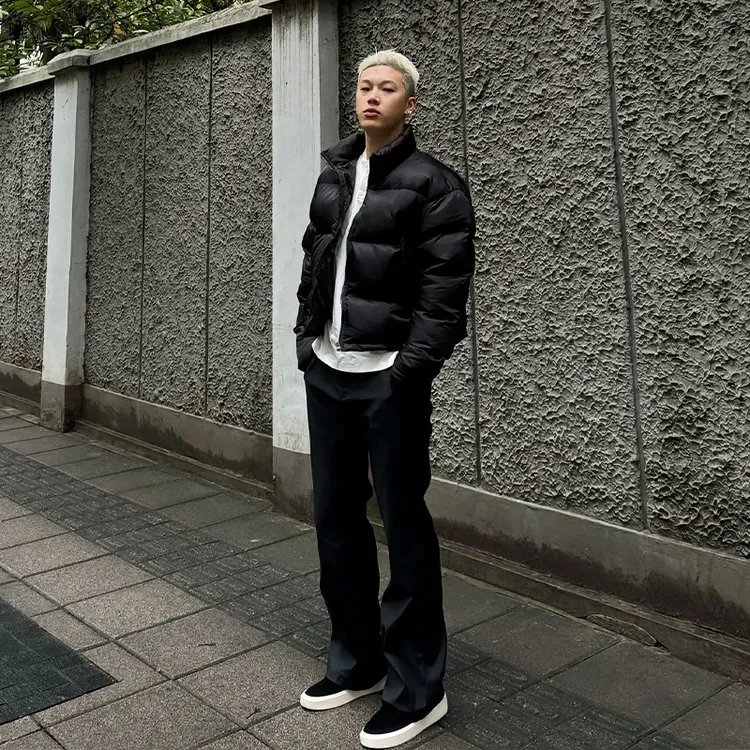 cleanfit短款棉服黑色boxy短宽立领面包服男冬季防寒保暖棉衣外套