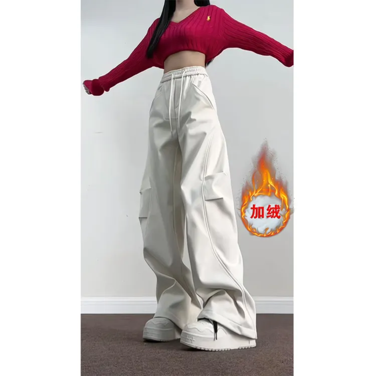 美式弯刀直筒工装裤女小个子加绒加厚裤子秋冬防风防水登山冲锋裤