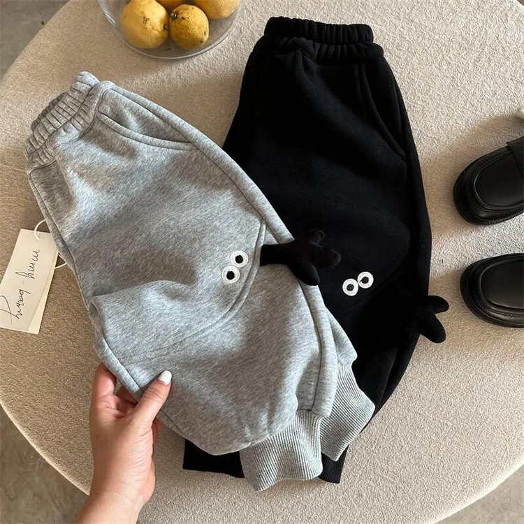 男女童一体加绒加厚冬季卫裤中小宝宝韩版卡通百搭运动保暖束脚裤