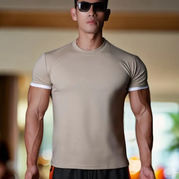 修身圆领 男弹力显大健身跑步运动短袖男士休闲夏半袖