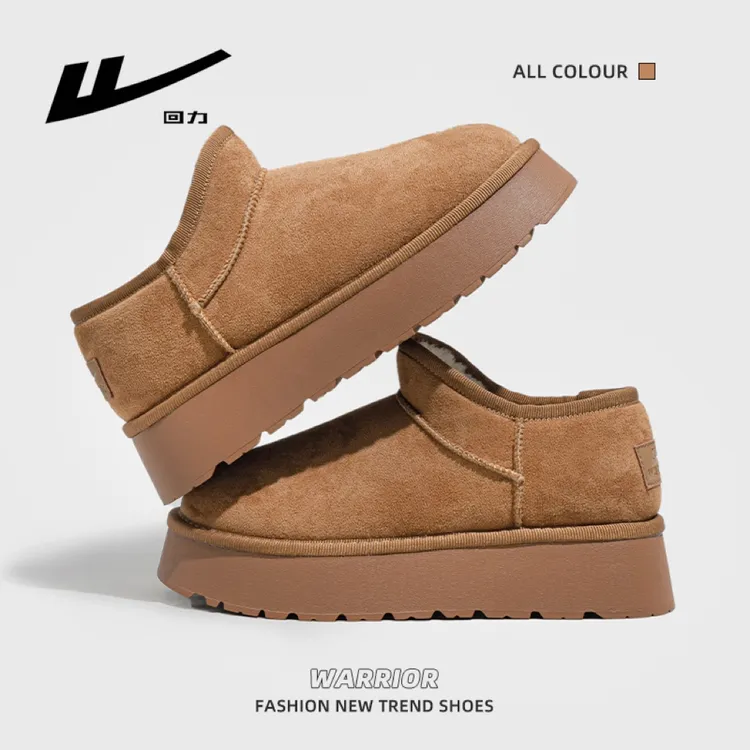 回力雪地靴女款2025冬季加绒加厚保暖大棉鞋时尚厚底增高短筒靴子