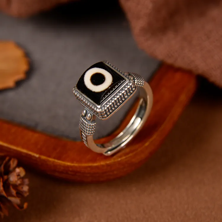 925银戒指 一眼镶嵌手工轻奢时尚百搭复古简约经典气质可调节女款