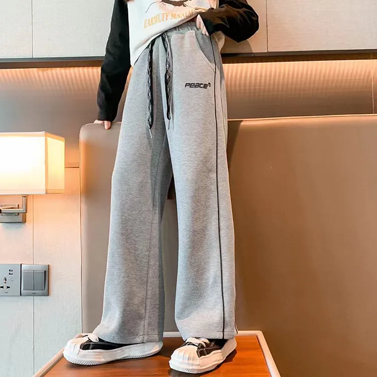 女童裤子春秋款2023新款春季儿童卫裤女大童春装运动裤直筒阔腿裤