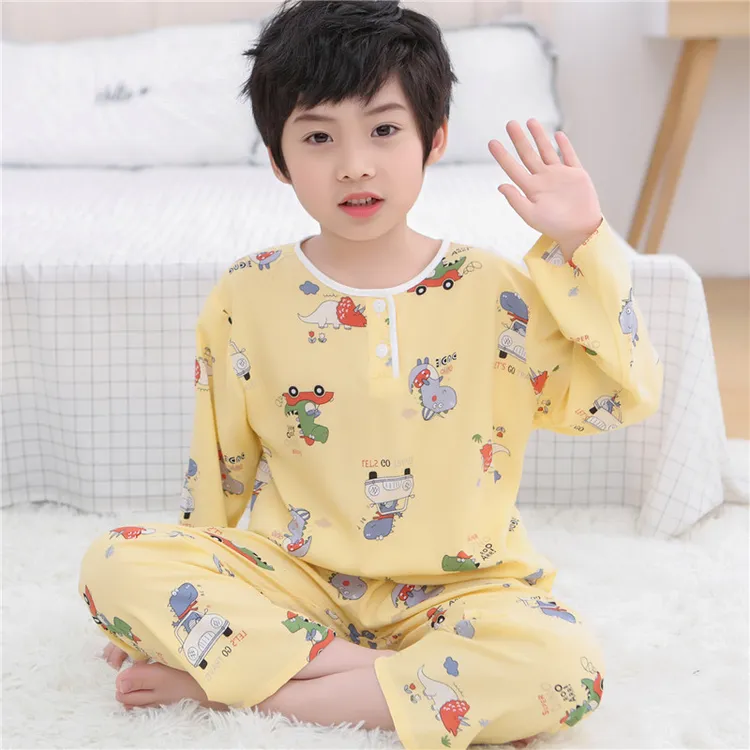 儿童长袖睡衣套装夏季男女童小孩中大童薄款家居服绵绸空调服童装
