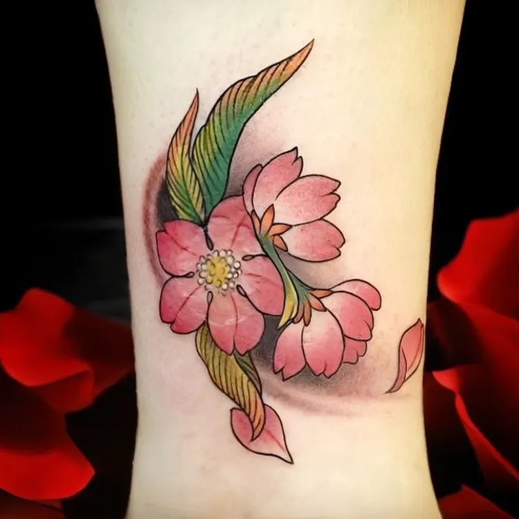 成都沐澄刺青纹身 樱花纹身刺青 纹身遮盖设计适合女生的纹身贴