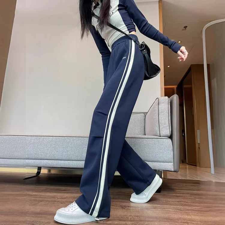 条纹运动裤女春秋季2025新款高腰宽松显瘦小个子百搭休闲卫裤潮