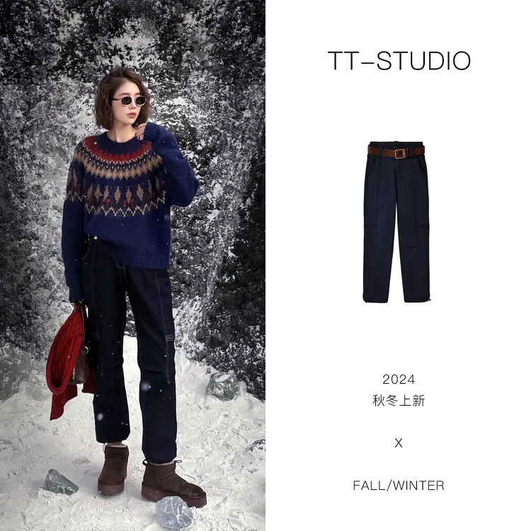 MCOMINILIVES【青牛】工装水洗丹宁加绒休闲九分牛仔裤TT-WS52327