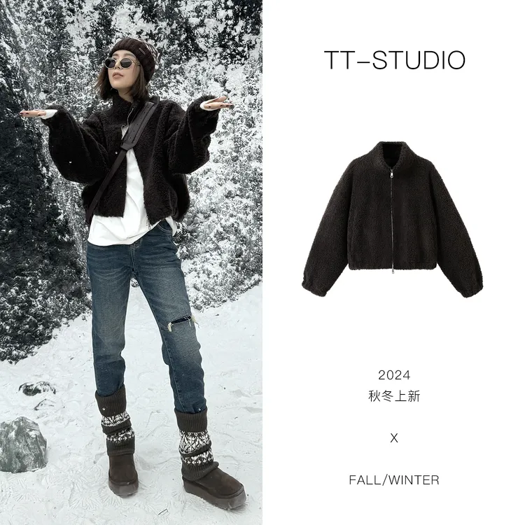 TT「小考拉」澳洲进口芭莎卷纯绵羊颗粒毛短款皮草冬季外套LZ24425