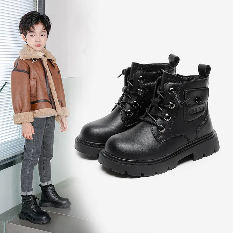 男童马丁靴2025新款秋冬款休闲儿童靴子二棉加绒防滑男孩棉靴冬季