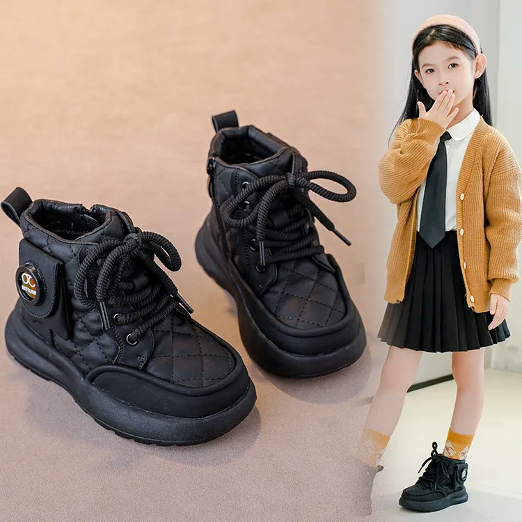 2025新款秋冬女童棉靴加绒加厚儿童靴子中大童防滑软底女孩雪地靴