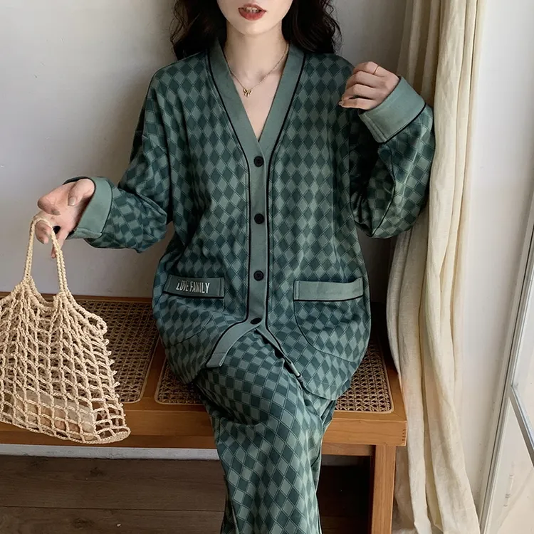 纯棉睡衣女春秋季长袖秋冬季胖mm200斤220斤5XL可外穿家居服套装