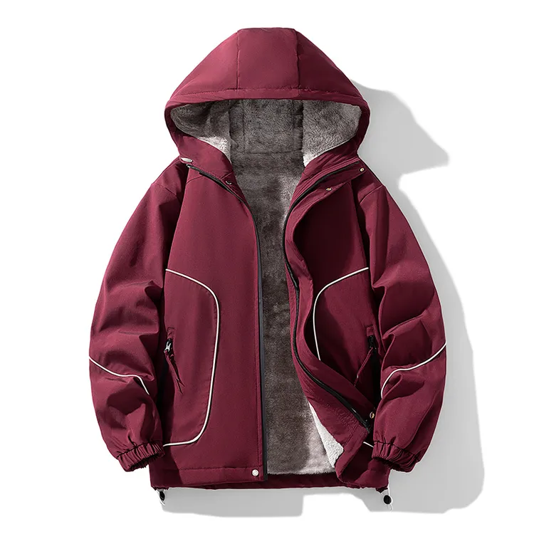 加绒加厚外套胖子大码男士潮流百搭商务休闲红色韩版保暖冲锋夹克