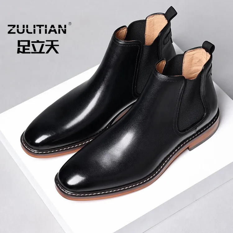 2023新款秋冬季真皮男士高帮皮鞋牛皮英伦风休闲百搭复古切尔西靴