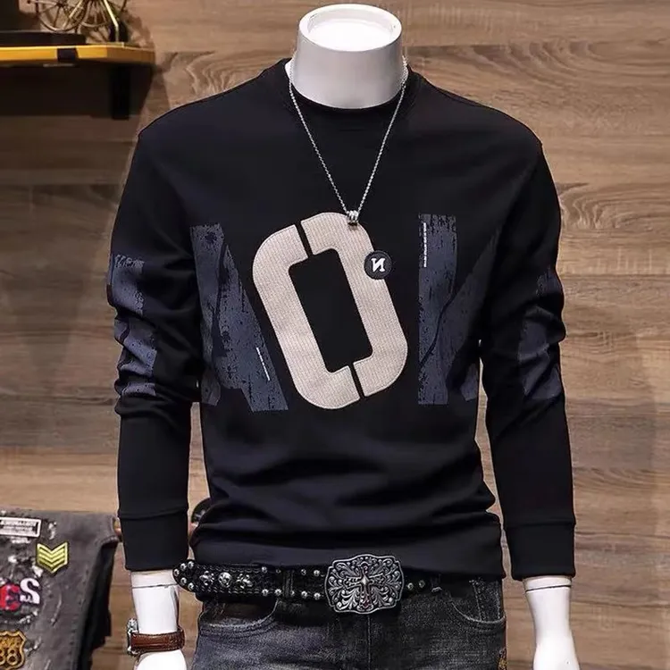 卫衣男秋冬2025新款韩版潮流修身加绒加厚长袖上衣印花休闲外套男