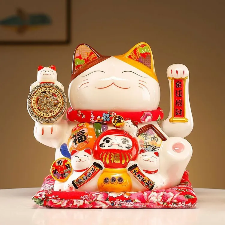 新款招财猫摆件电动摇手精美陶瓷酒店前台开业送礼居家客厅发财猫