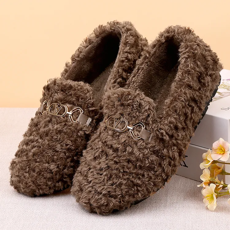 冬季新款泰迪毛加绒豆豆鞋外穿百搭加绒保暖软底防滑毛毛鞋棉鞋女