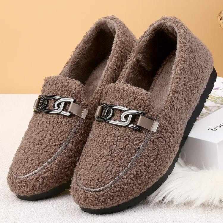 冬季新款棉鞋加绒加厚毛毛鞋韩版百搭女网红豆豆鞋外穿一脚蹬棉鞋