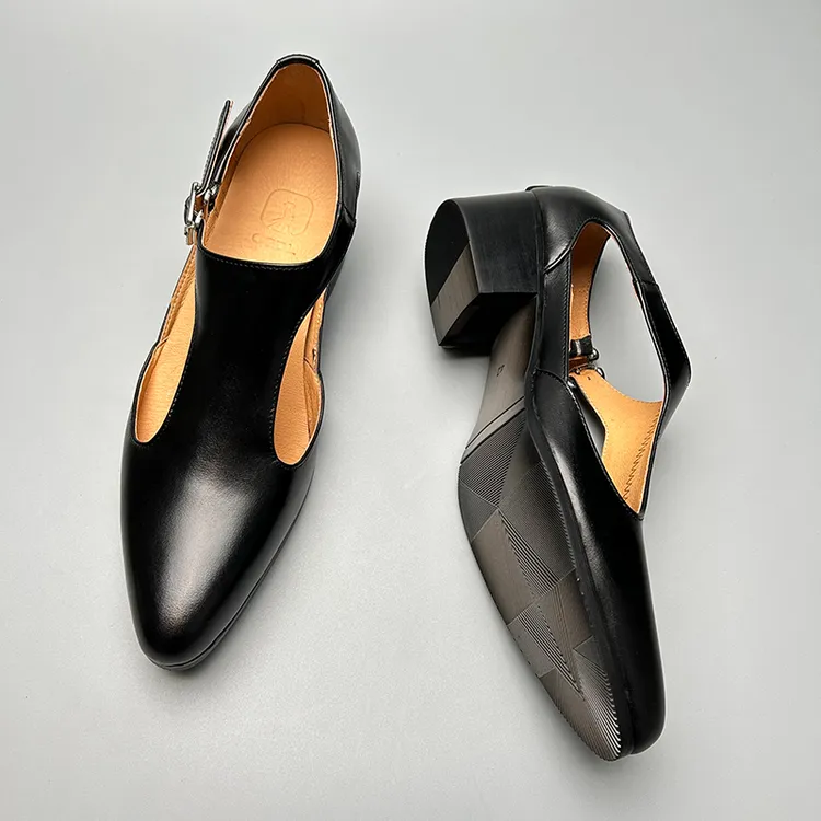 夏季包头凉鞋男士尖头高跟鞋镂空皮鞋头层牛皮韩版透气皮凉鞋增高