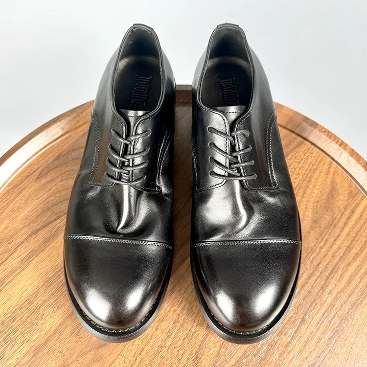 简约圆头马皮皮鞋男士商务正装三接头上班通勤德比鞋高档手工男鞋
