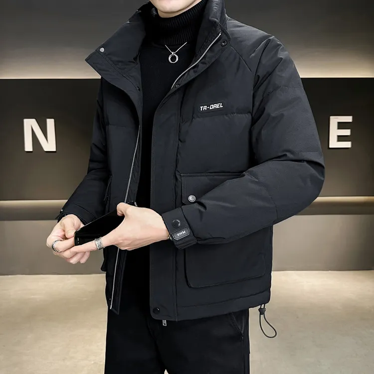 鸭绒羽绒服男立领冬季潮牌2025新款修身短款帅气上衣加厚冬装外套