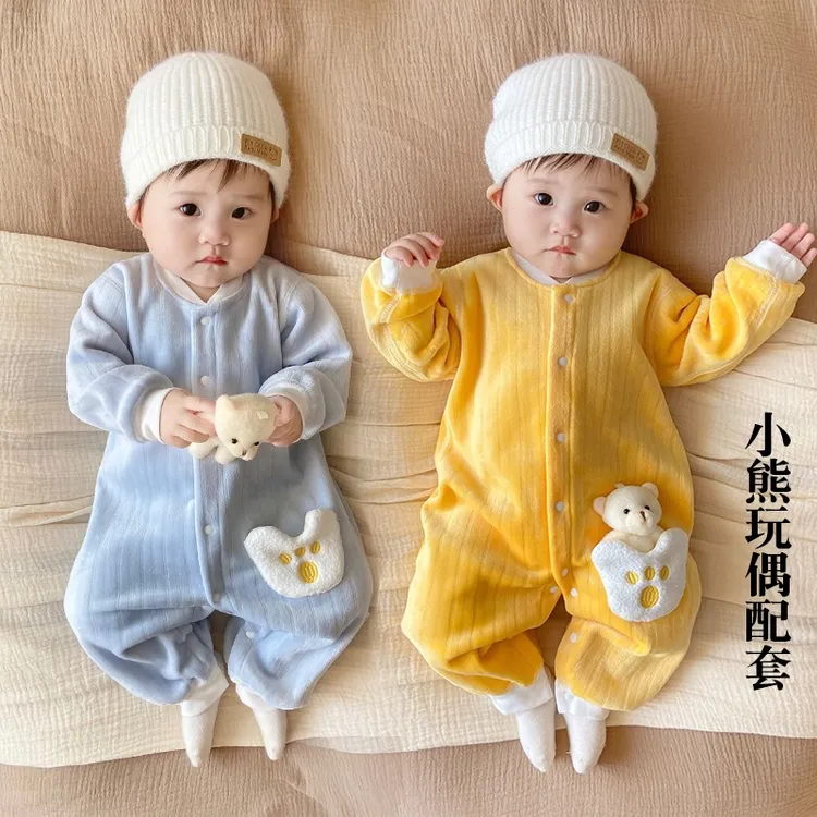 婴儿衣服秋冬连体衣加绒加厚保暖外出男女宝宝冬季哈衣新生儿冬装
