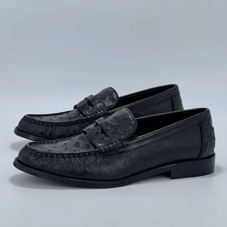 全鸵鸟皮+固特异全真皮底时尚男士商务休闲乐福鞋英伦风低帮皮鞋
