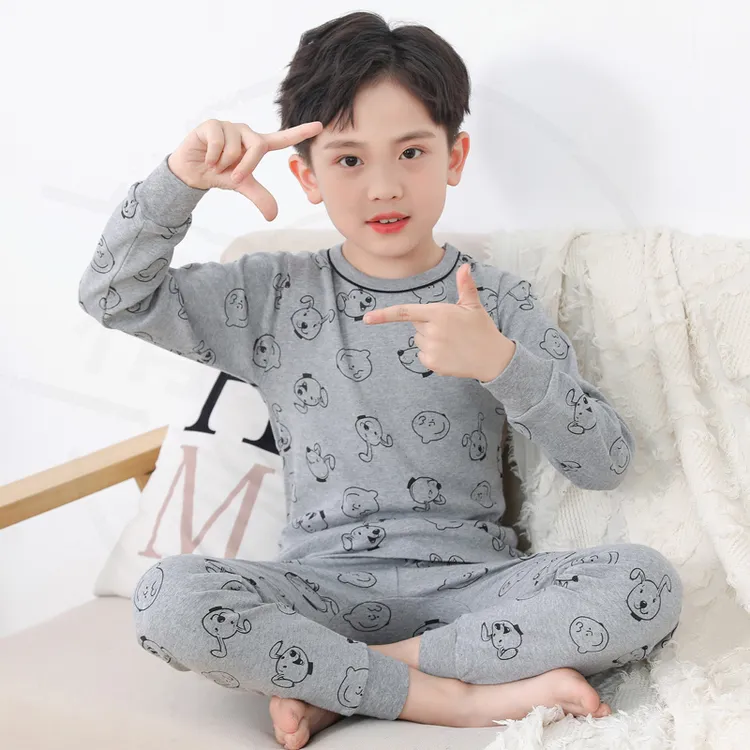 100%全棉儿童秋衣秋裤纯棉男童女童中大童小男孩内衣套装保暖睡衣