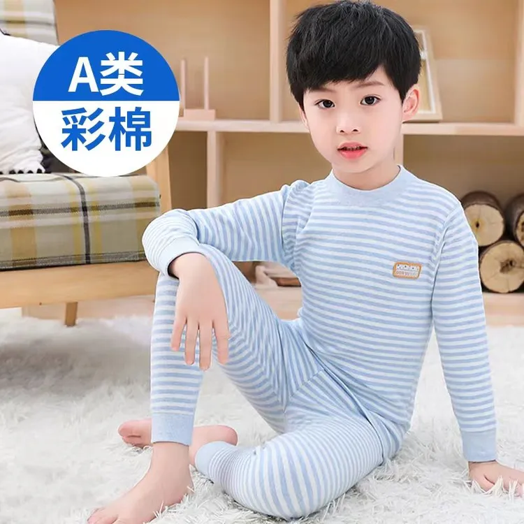 小童秋衣秋裤套装纯棉彩棉线衣线裤男童儿童内衣睡衣保暖全棉无骨